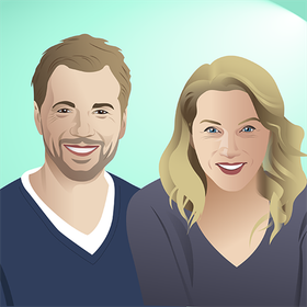 Illustration of a smiling man and woman representing healthy volunteers for Clinical trials.